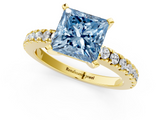 Yellow gold Fancy Blue Princess  Solitaire Diamond with Pavé Band and Four-Prong Setting_68