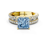 Yellow gold Fancy Blue Princess  Solitaire Diamond with Pave and Channel Set Band_85
