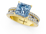 Yellow gold Fancy Blue Princess  Solitaire Diamond with Pave and Channel Set Band_86