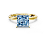 Yellow gold Fancy Blue Princess  Solitaire Engagement Ring with Cathedral Band and Four-Prong Setting_21