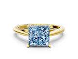 Yellow gold Fancy Blue Princess  Solitaire Engagement Ring with Four-Prong Setting and Classic Band 1