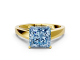 Yellow gold Fancy Blue Princess  Solitaire Engagement Ring with Four-Prong Setting and Tapered Band_3
