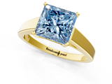 Yellow gold Fancy Blue Princess  Solitaire Engagement Ring with Four-Prong Setting and Tapered Band_4