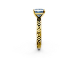 Yellow gold Fancy Blue Princess  Solitaire Engagement Ring with Scrollwork Band and Four-Prong Setting_263