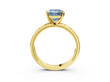 Yellow gold Fancy Blue Princess  Solitaire Engagement Ring with Scrollwork Band and Four-Prong Setting_264