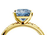 Yellow gold Fancy Blue Princess  Solitaire Engagement Ring with Scrollwork Band and Four-Prong Setting_265