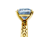 Yellow gold Fancy Blue Princess  Solitaire Engagement Ring with Scrollwork Band and Four-Prong Setting_266