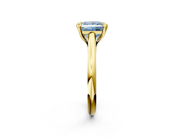 Yellow gold Fancy Blue Princess  Solitaire Engagement Ring with Six-Prong Setting and Classic Band