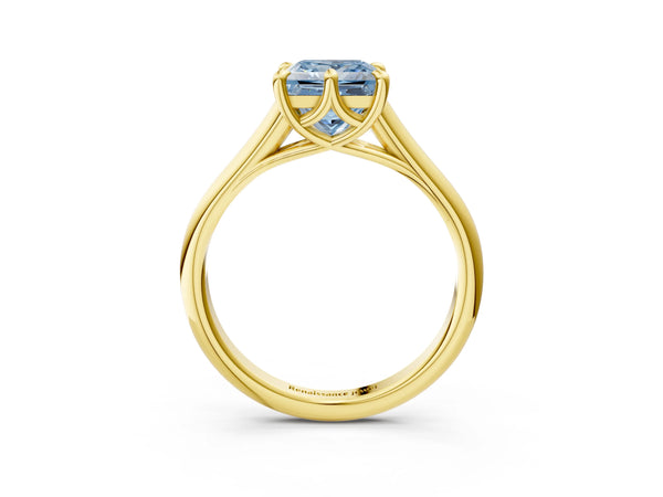 Yellow gold Fancy Blue Princess  Solitaire Engagement Ring with Six-Prong Setting and Classic Band