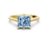 Yellow gold Fancy Blue Princess  Solitaire Engagement Ring with Six-Prong Setting and Classic Band