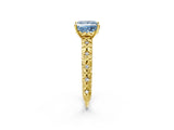 Yellow gold Fancy Blue Princess  Solitaire Floral Milgrain Engagement Ring_32