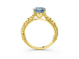 Yellow gold Fancy Blue Princess  Solitaire Floral Milgrain Engagement Ring_33