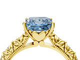 Yellow gold Fancy Blue Princess  Solitaire Floral Milgrain Engagement Ring_34