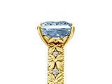 Yellow gold Fancy Blue Princess  Solitaire Floral Milgrain Engagement Ring_35