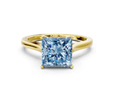 Yellow gold Fancy Blue Princess  Solitaire Heart Prong Engagement Ring with Tapered Band_55