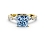 Yellow gold Fancy Blue Princess  Solitaire Marquise Side Stone Prong Setting Ring_61