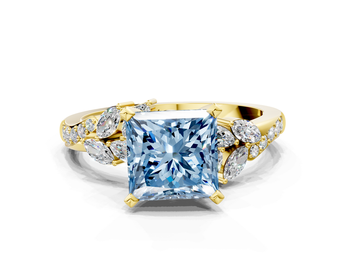 Yellow gold Fancy Blue Princess  Solitaire Marquise Twist Band with Six-Prong Setting_62
