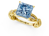 Yellow gold Fancy Blue Princess  Solitaire Milgrain Diamond Engagement Ring with Bezel and Marquise Band_113