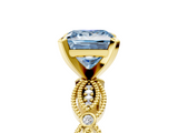 Yellow gold Fancy Blue Princess  Solitaire Milgrain Diamond Engagement Ring with Bezel and Marquise Band_117
