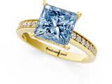 Yellow gold Fancy Blue Princess  Solitaire Pavé Band Prong Setting Ring_20