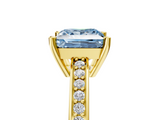 Yellow gold Fancy Blue Princess  Solitaire Pavé Band Prong Setting Ring_24