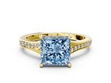 Yellow gold Fancy Blue Princess  Solitaire Pavé Band with Four-Prong Setting_28