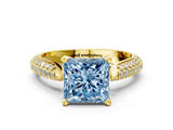 Yellow gold Fancy Blue Princess  Solitaire Pavé Diamond Engagement Ring with Four-Prong Setting_155