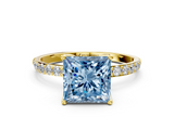 Yellow gold Fancy Blue Princess  Solitaire Pavé Diamond Engagement Ring with Four-Prong Setting_42