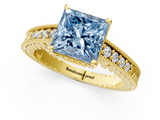 Yellow gold Fancy Blue Princess  Solitaire Pavé Diamond Milgrain Engagement Ring with Four-Prong Setting_4