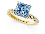 Yellow gold Fancy Blue Princess  Solitaire Pave Diamond Engagement Ring with Four-Prong Setting_243