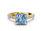 Yellow gold Fancy Blue Princess  Solitaire Pave Diamond Engagement Ring with Prong Setting_20