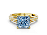 Yellow gold Fancy Blue Princess  Solitaire Pave Split Shank Engagement Ring with Six-Prong Setting_36