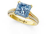 Yellow gold Fancy Blue Princess  Solitaire Pave Split Shank Engagement Ring with Six-Prong Setting_37