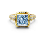 Yellow gold Fancy Blue Princess  Solitaire Pave Split Shank Ring with Four-Prong Setting_81