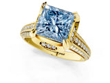 Yellow gold Fancy Blue Princess  Solitaire Pave Split Shank Ring with Four-Prong Setting_82