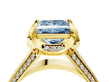 Yellow gold Fancy Blue Princess  Solitaire Pave Split Shank Ring with Four-Prong Setting_85