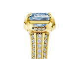 Yellow gold Fancy Blue Princess  Solitaire Pave Split Shank Ring with Four-Prong Setting_86