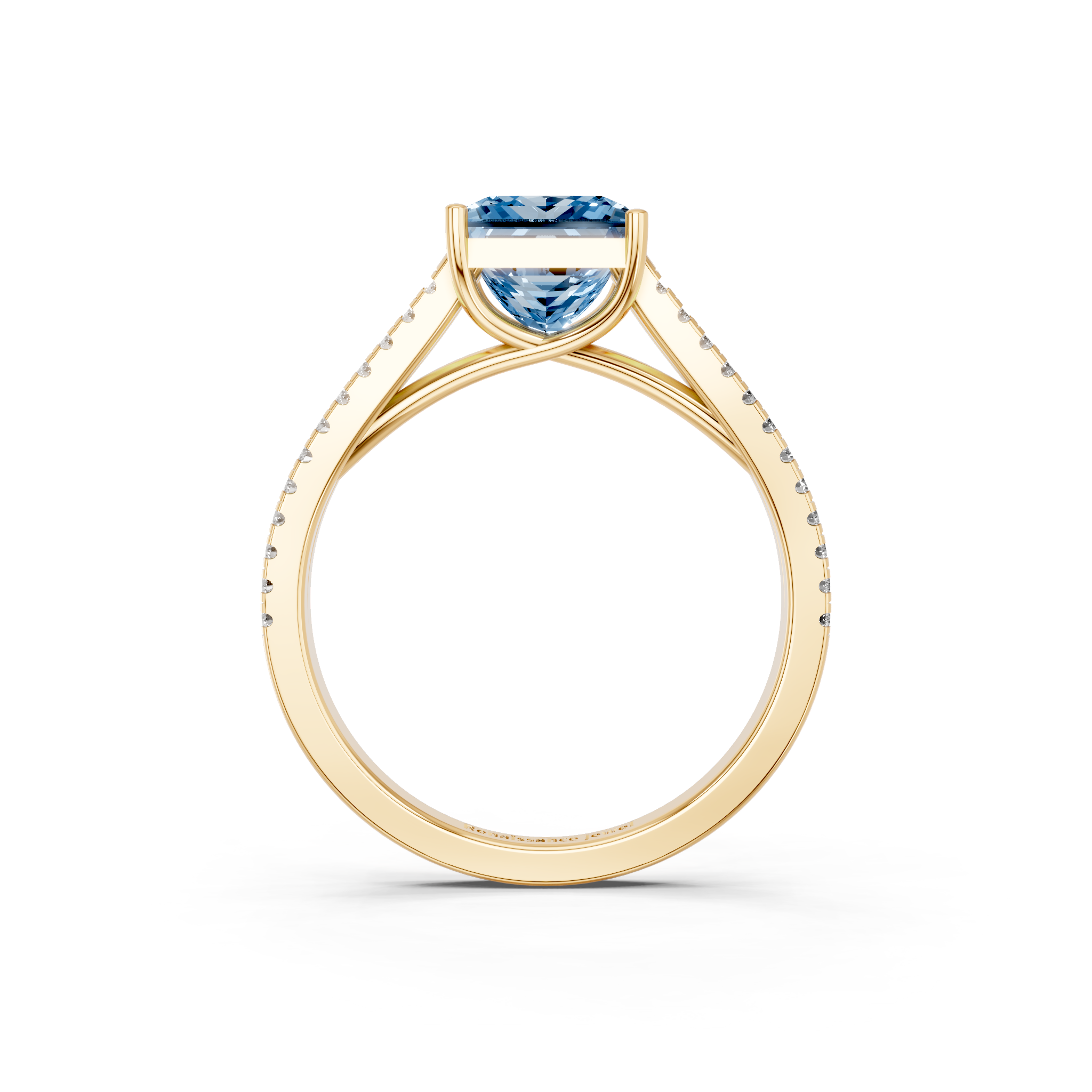 Yellow gold Fancy Blue Princess  Solitaire Split Shank Pavé Diamond Engagement Ring_254