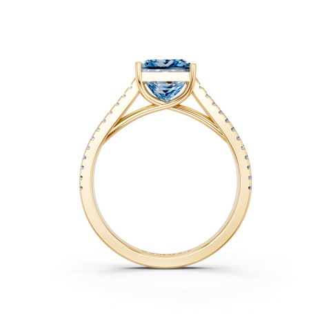 Yellow gold Fancy Blue Princess  Solitaire Split Shank Pavé Diamond Engagement Ring_254