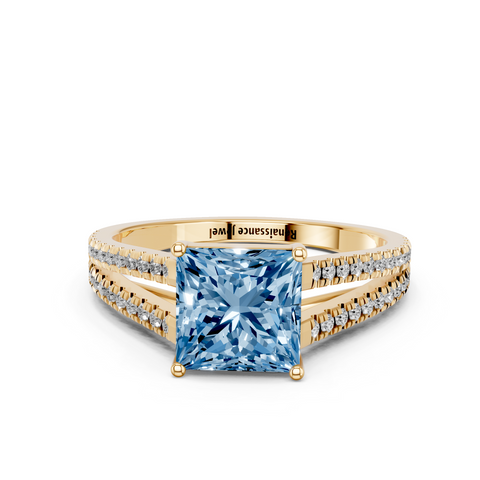 Yellow gold Fancy Blue Princess  Solitaire Split Shank Pavé Diamond Engagement Ring_260