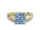 Yellow gold Fancy Blue Princess  Solitaire Split Shank Pavé Diamond Engagement Ring_377