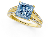 Yellow gold Fancy Blue Princess  Solitaire Split Shank Pavé Diamond Engagement Ring_378