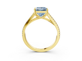 Yellow gold Fancy Blue Princess  Solitaire Split Shank Pavé Diamond Engagement Ring_380