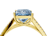 Yellow gold Fancy Blue Princess  Solitaire Split Shank Pavé Diamond Engagement Ring_381