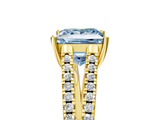 Yellow gold Fancy Blue Princess  Solitaire Split Shank Pavé Diamond Engagement Ring_382