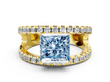 Yellow gold Fancy Blue Princess  Solitaire Split Shank Pave Diamond Ring_49