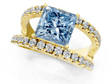Yellow gold Fancy Blue Princess  Solitaire Split Shank Pave Diamond Ring_50