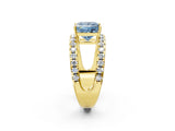 Yellow gold Fancy Blue Princess  Solitaire Split Shank Pave Diamond Ring_51