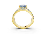 Yellow gold Fancy Blue Princess  Solitaire Split Shank Pave Diamond Ring_52