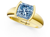Yellow gold Fancy Blue Princess  Solitaire Tension Set Diamond Ring with Wide Band_16